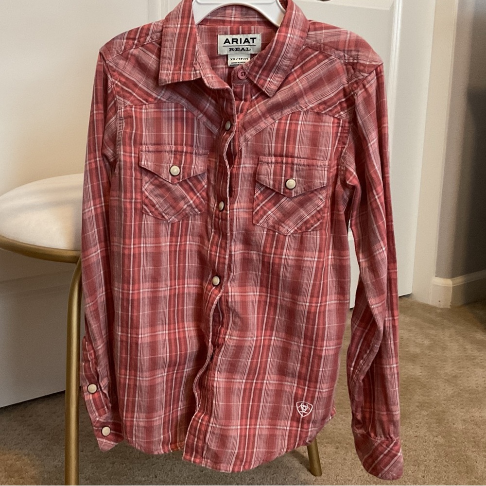 Ariat Red Button Down Shirt with Western Plaid Design